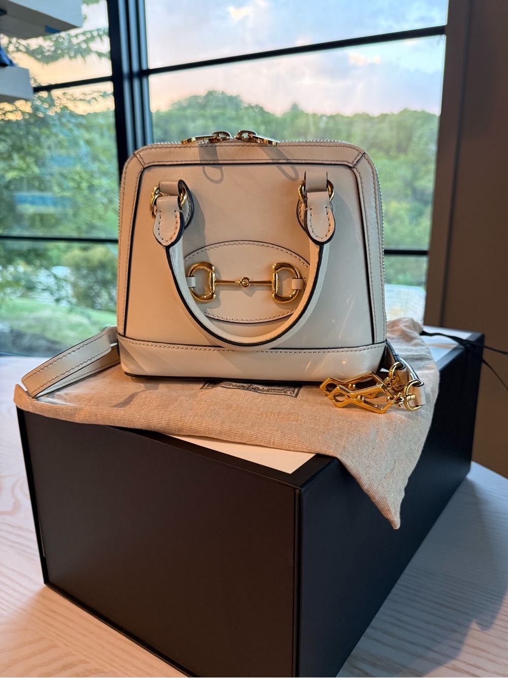 GUCCI Beige Smooth Leather 1955 Horsebit Mini